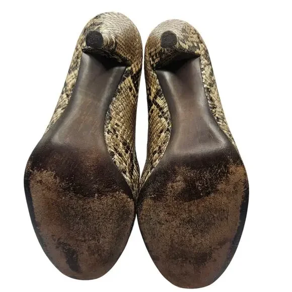 Stuart Weitzman Snakeskin Heels Brown Cream 4" Heel Sz 10.5M - Picture 9 of 10